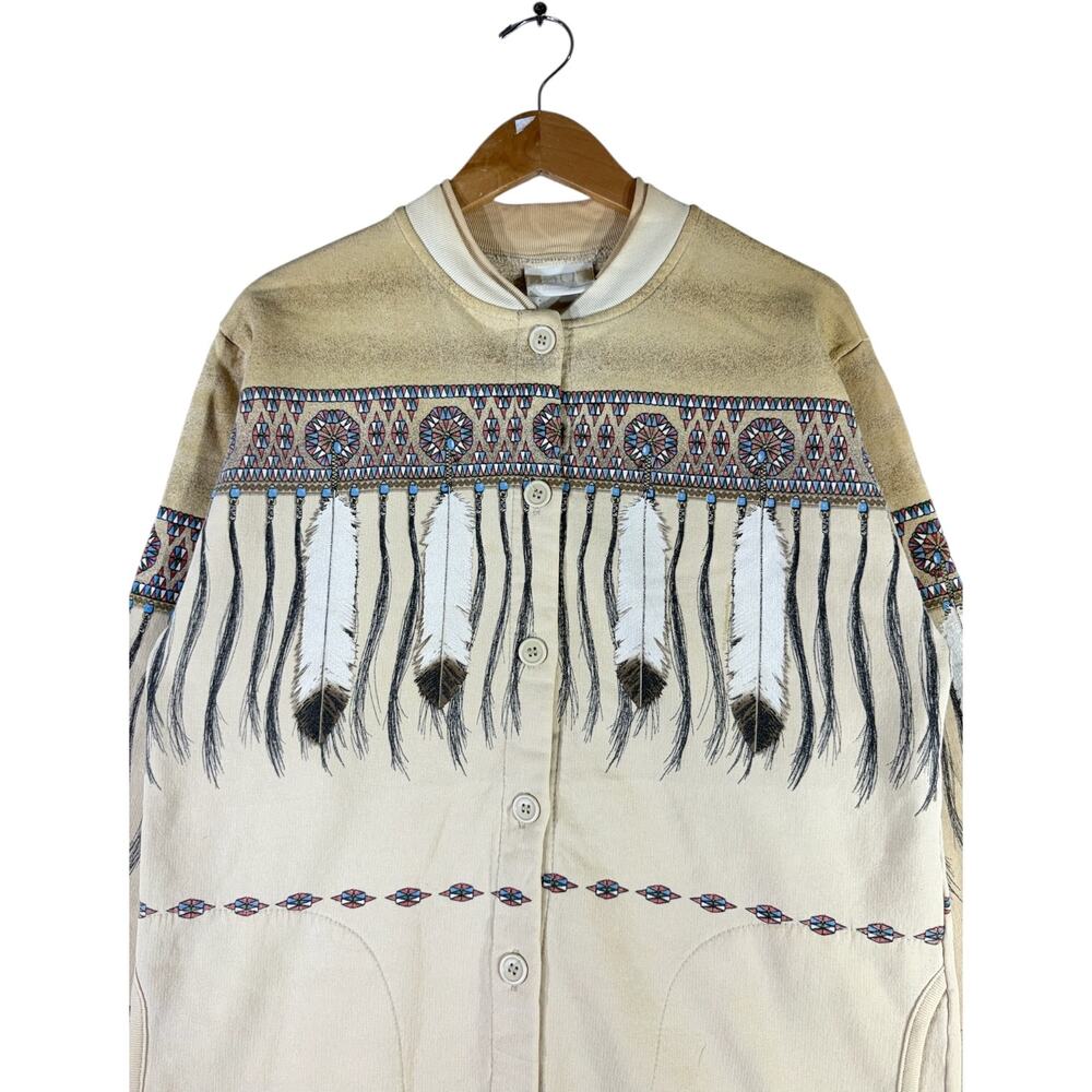 Vintage Native American Feather Pattern Button Up… - image 2